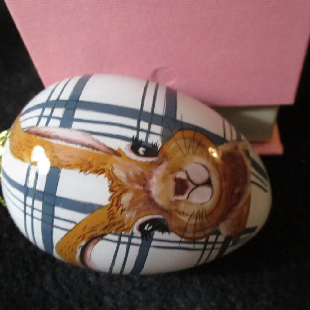 Pier 1 Imports Easter Bunny Plaid Ornament Glass 2020
